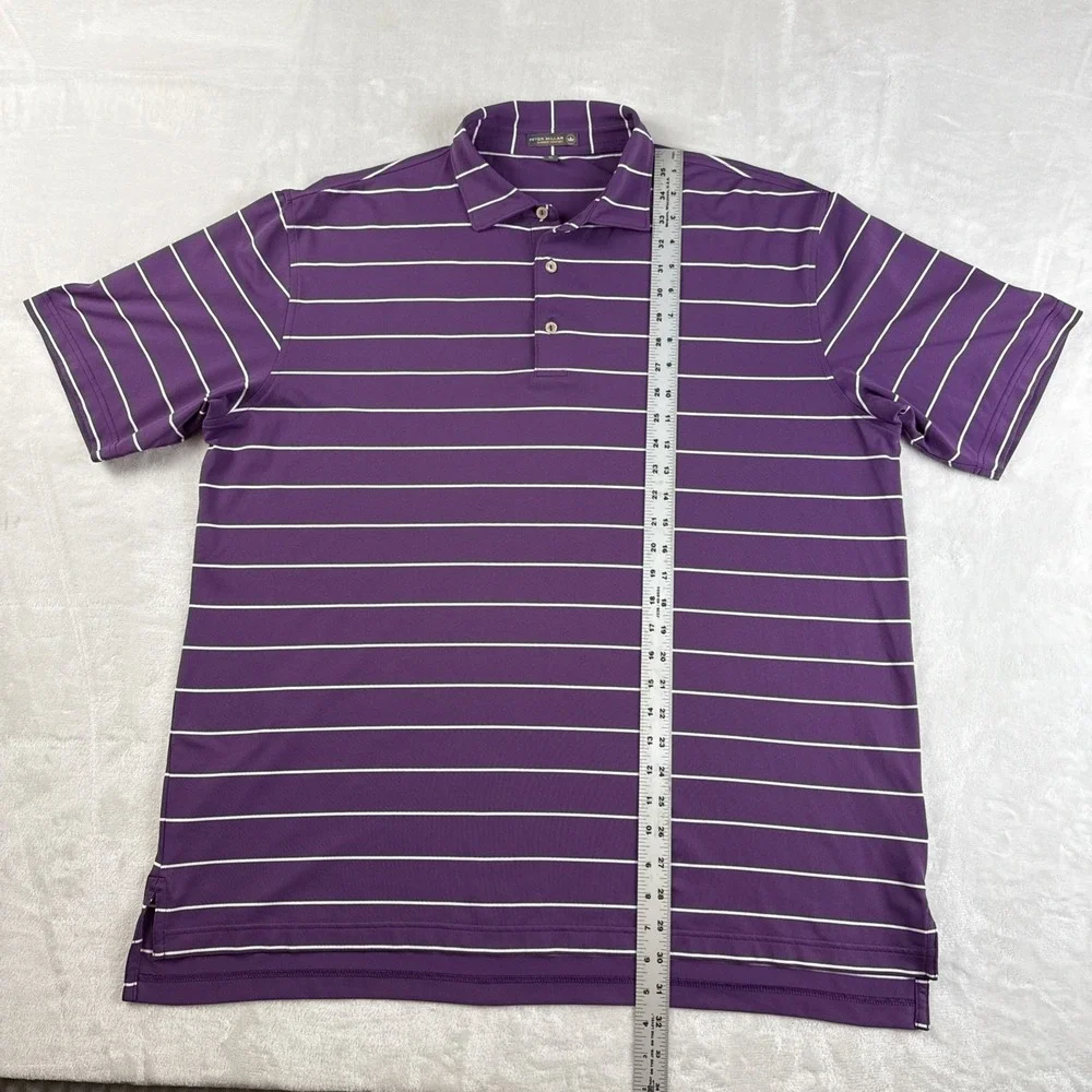 Peter Millar Summer Comfort Polo Shirt XL‎ Purple White Stripe Golf Stretch